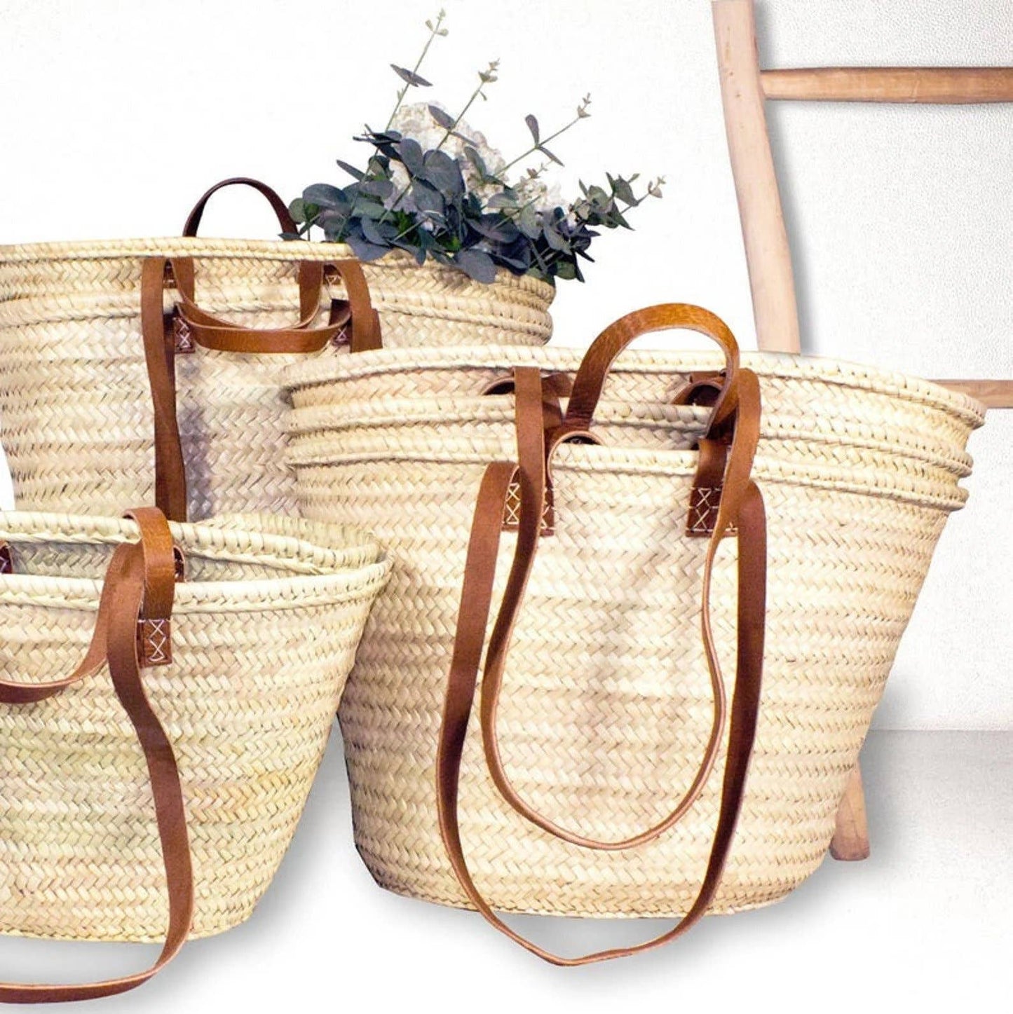 SAC À PAILLE fait main en cuir, French Market Basket