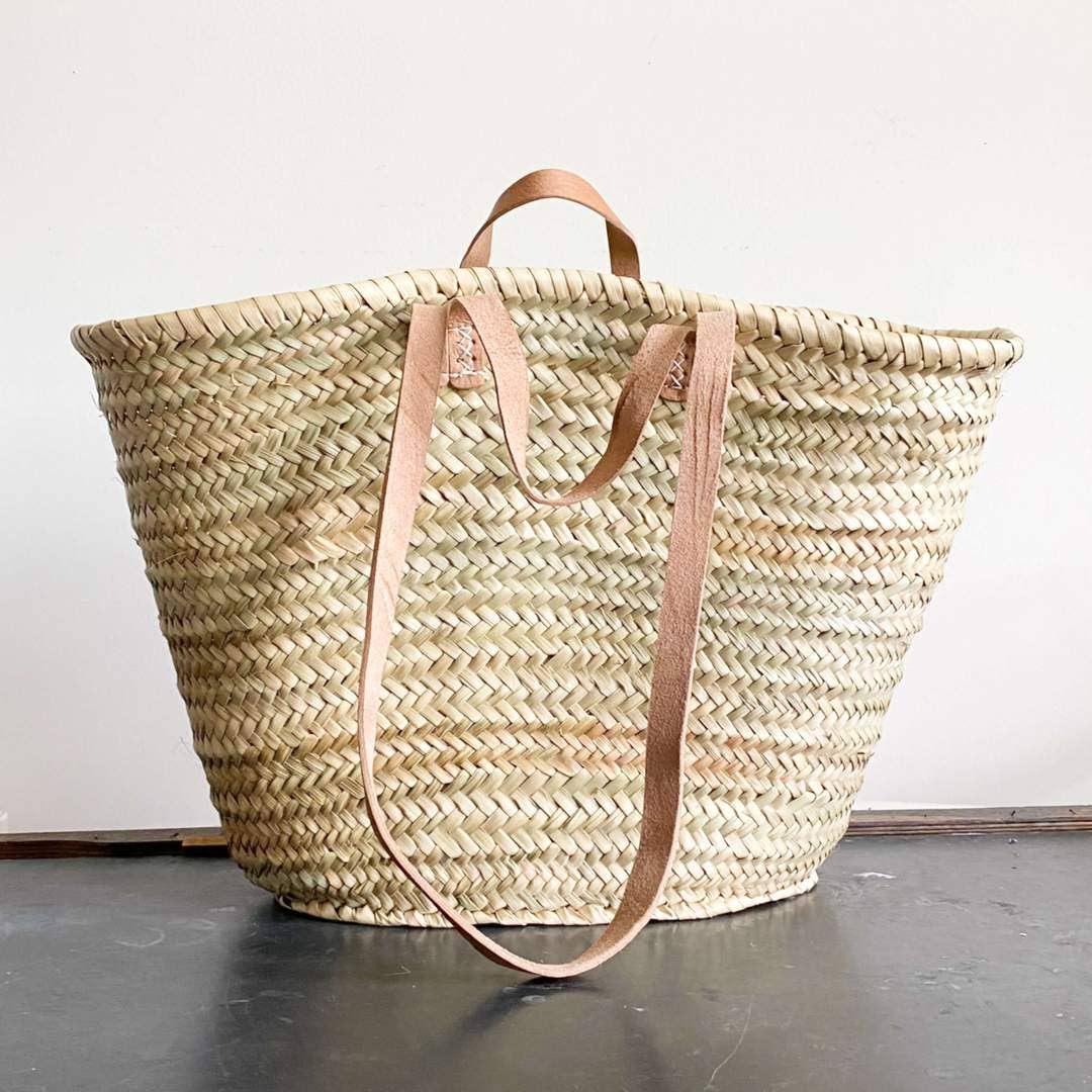 SAC À PAILLE fait main en cuir, French Market Basket