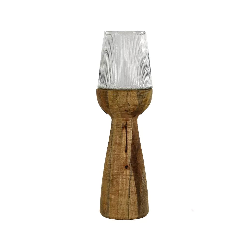 photophore/vase - bois de mangier / verre -