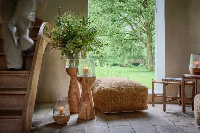 photophore/vase - bois de mangier / verre -