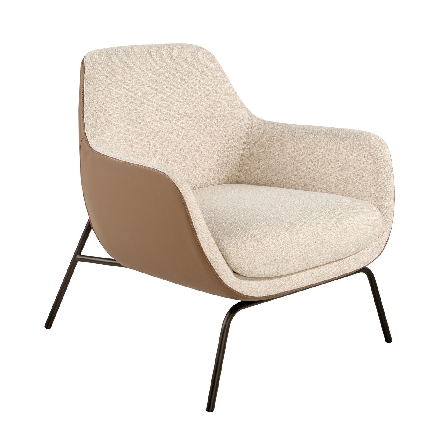 Fauteuil rembourré en tissu et similicuir avec pieds en acier noir