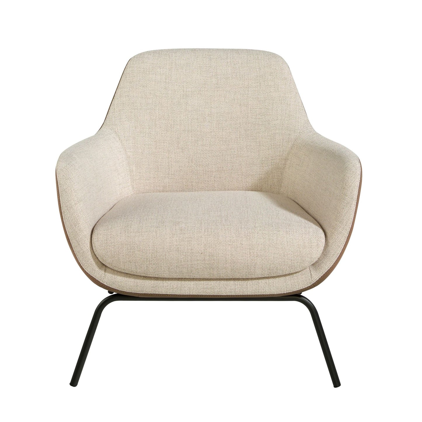 Fauteuil rembourré en tissu et similicuir avec pieds en acier noir