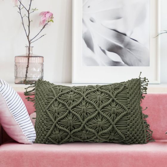 Coussin macrame vert 40X60 cm