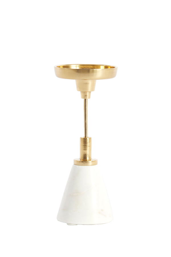 Bougeoir Ø8,5x33 cm JOLIAN marbre blanc+or brillant - grand