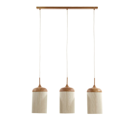 Lampe à suspension 3L imprimé bois nat+corde crème