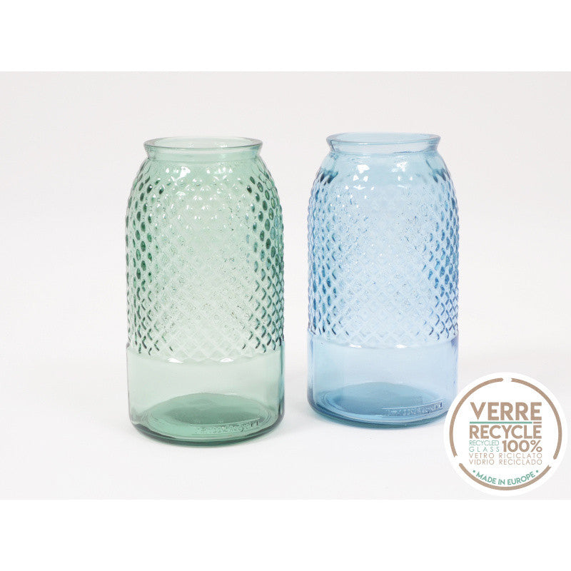 Vase en verre recyclé bleu
